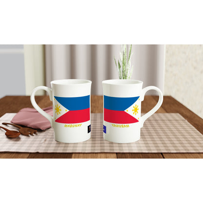 Philippine Flag Mabuhay on White 10oz Slim Porcelain Mug