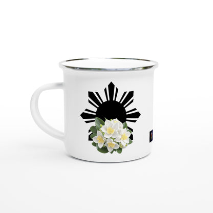 Philippine Sun and Sampaguita on White 12oz Enamel Mug