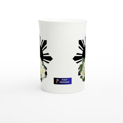 Philippine Sun and Sampaguita on White 10oz Slim Porcelain Mug