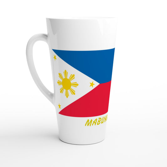 Philippine Flag Mabuhay on White Latte 17oz Ceramic Mug