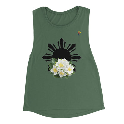 Philippine Sun and Sampaguita on Women's Muscle Tank Top