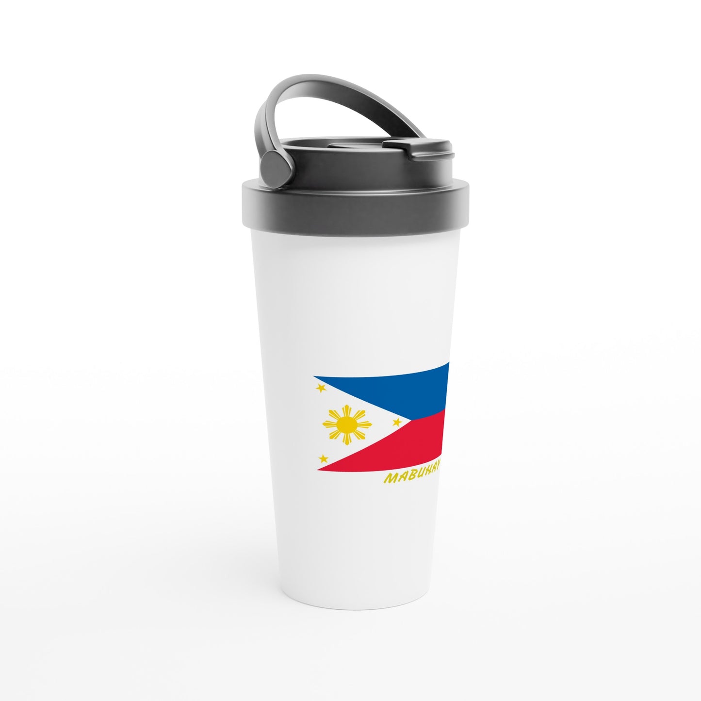 Philippine Flag Mabuhay on White 15oz Stainless Steel Travel Mug