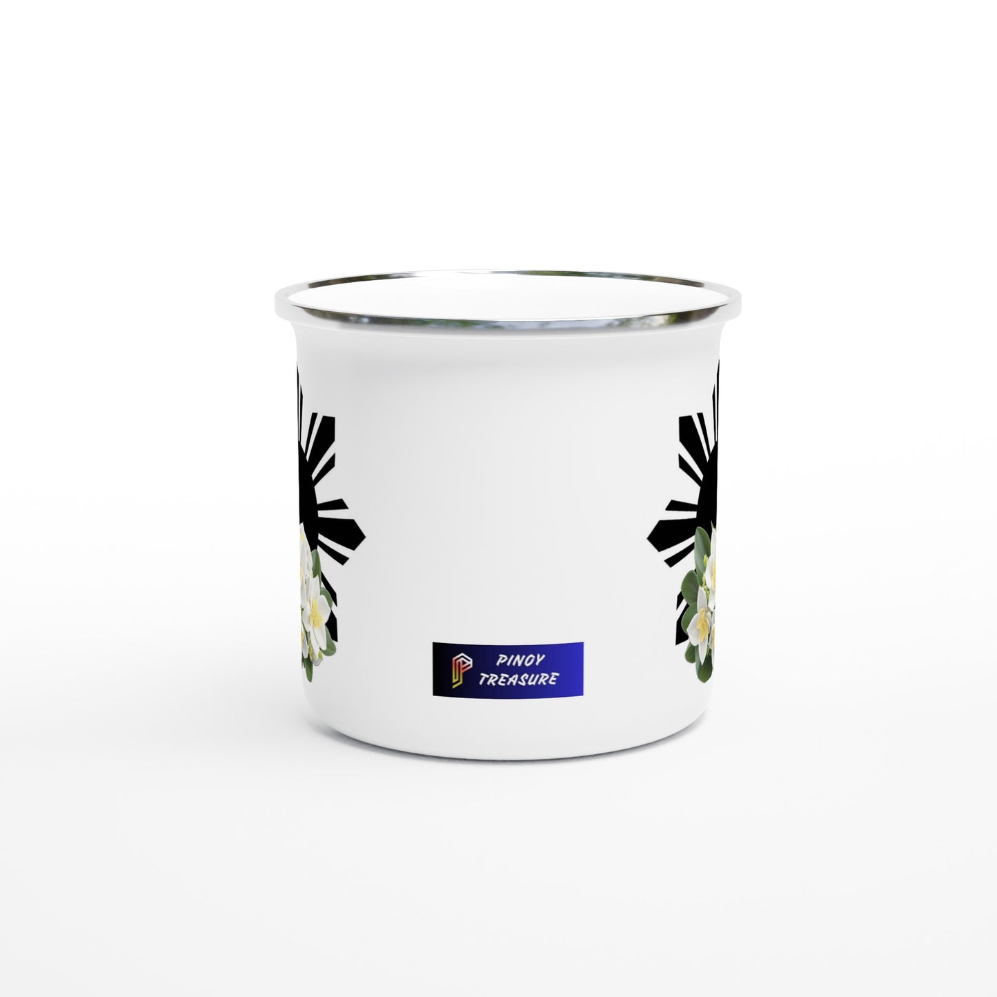 Philippine Sun and Sampaguita on White 12oz Enamel Mug