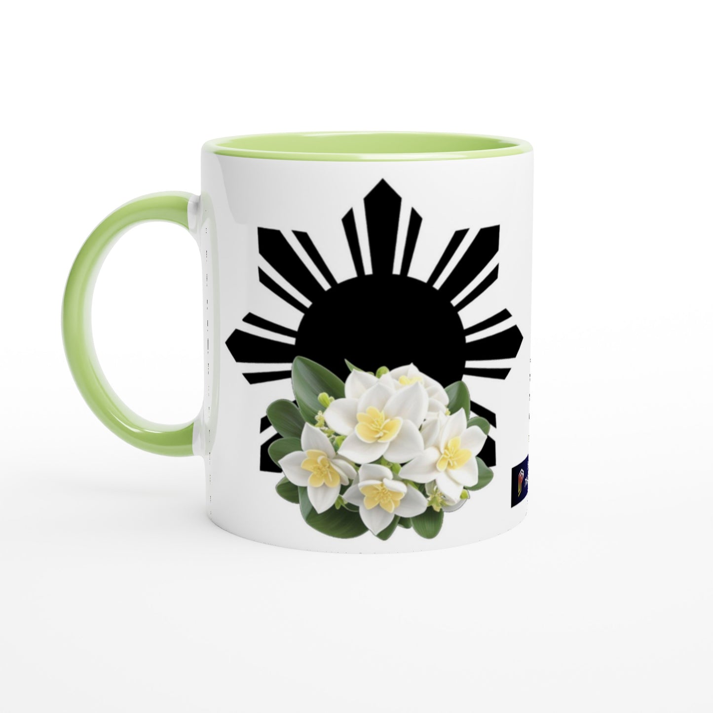 Philippine Sun and Sampaguita on White 11oz Ceramic Mug with Color Inside