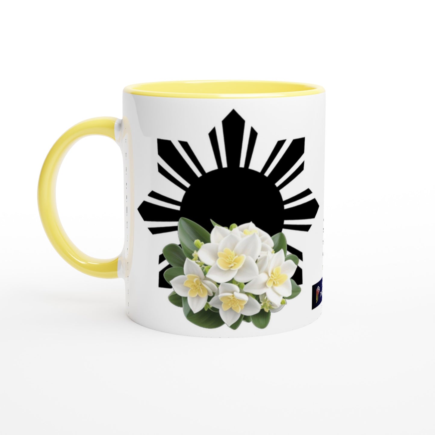 Philippine Sun and Sampaguita on White 11oz Ceramic Mug with Color Inside