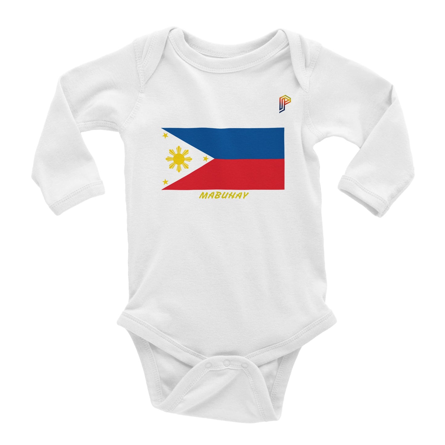 Philippine Flag Mabuhay on Baby Long Sleeve Bodysuit