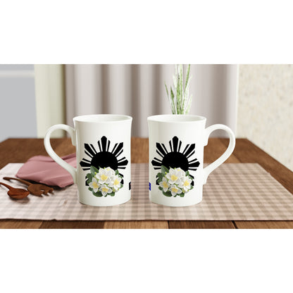 Philippine Sun and Sampaguita on White 10oz Slim Porcelain Mug