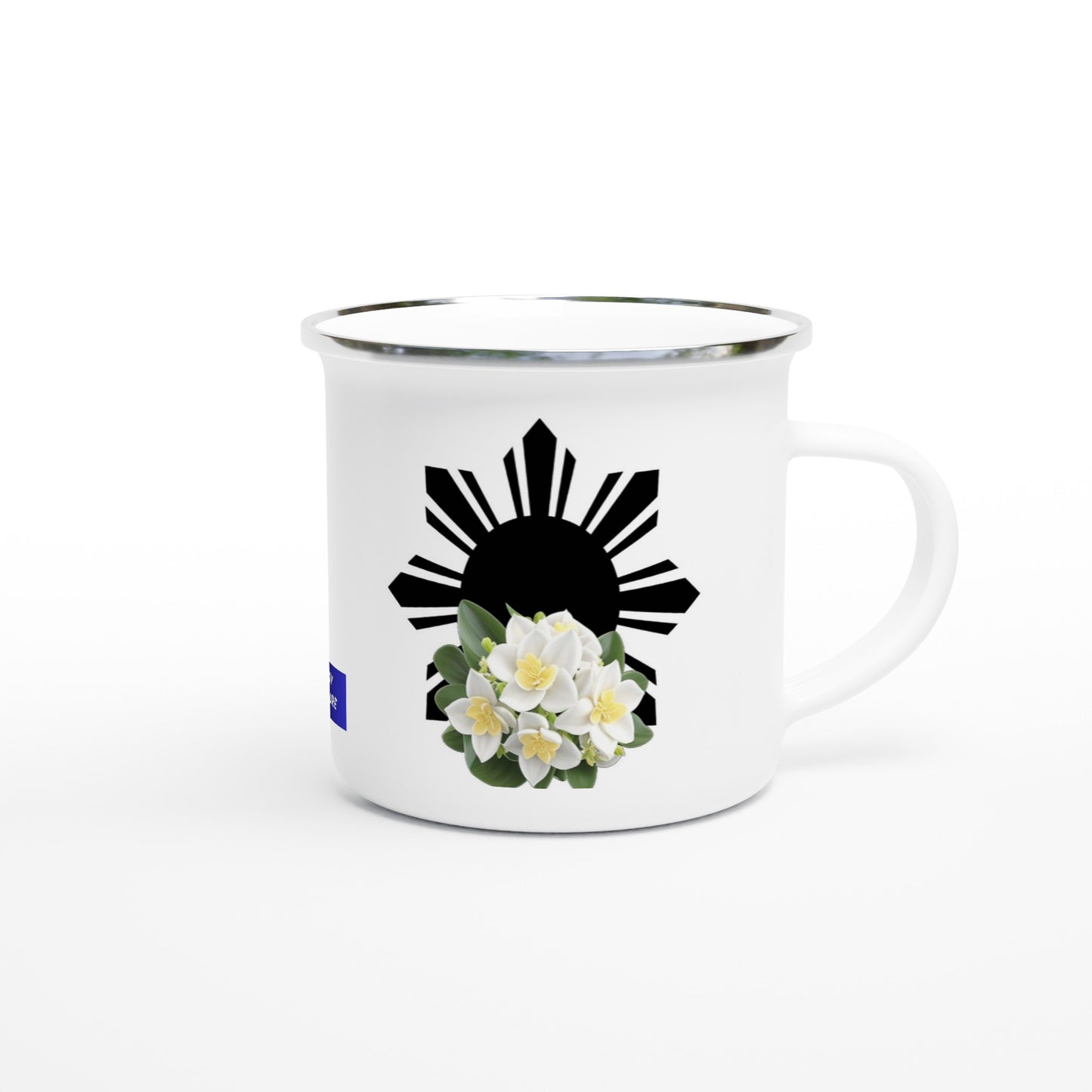 Philippine Sun and Sampaguita on White 12oz Enamel Mug