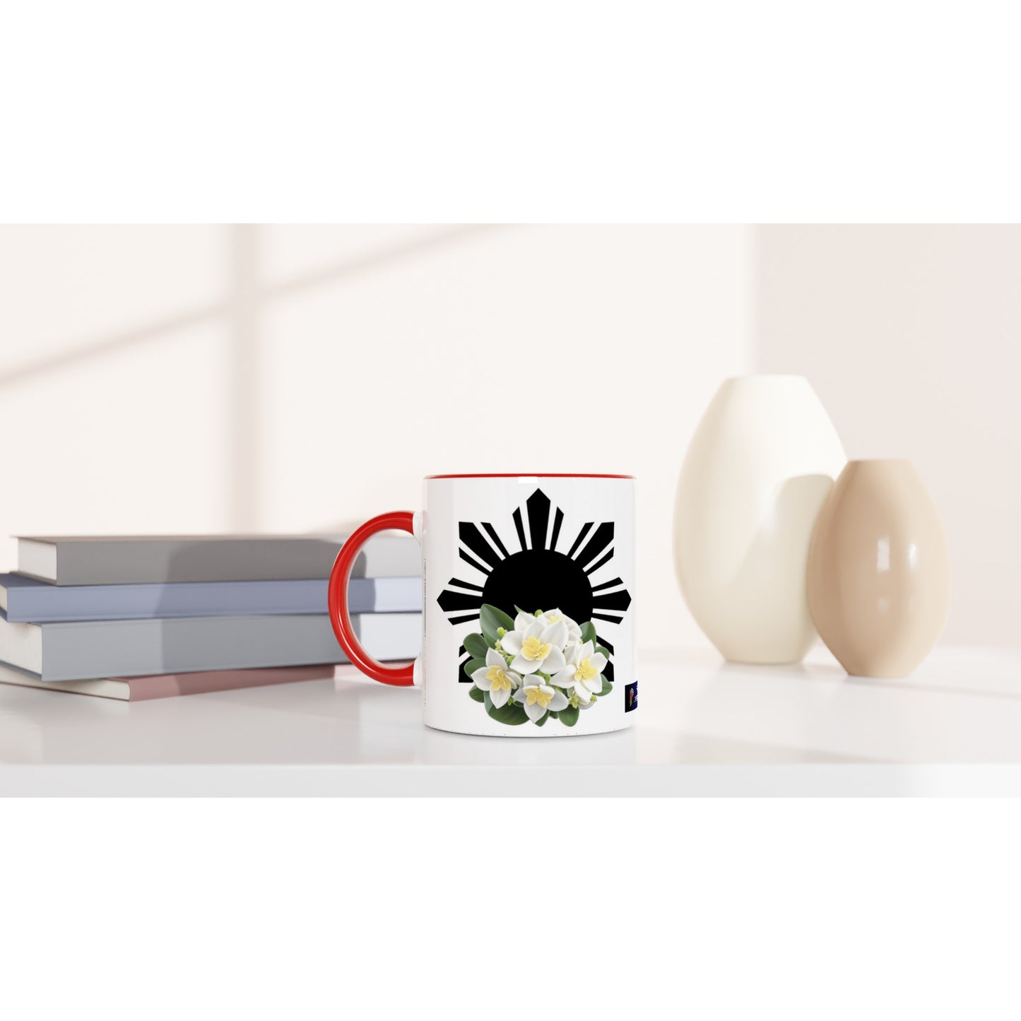 Philippine Sun and Sampaguita on White 11oz Ceramic Mug with Color Inside