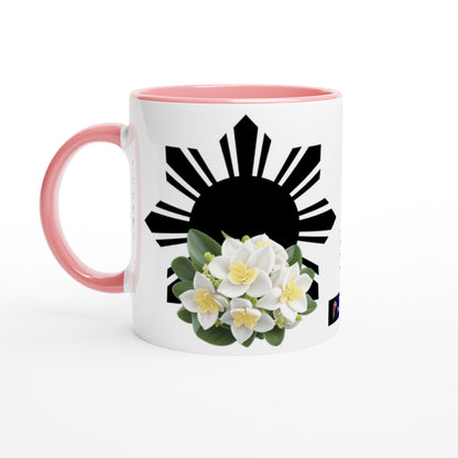 Philippine Sun and Sampaguita on White 11oz Ceramic Mug with Color Inside