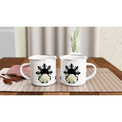 Philippine Sun and Sampaguita on White 12oz Enamel Mug