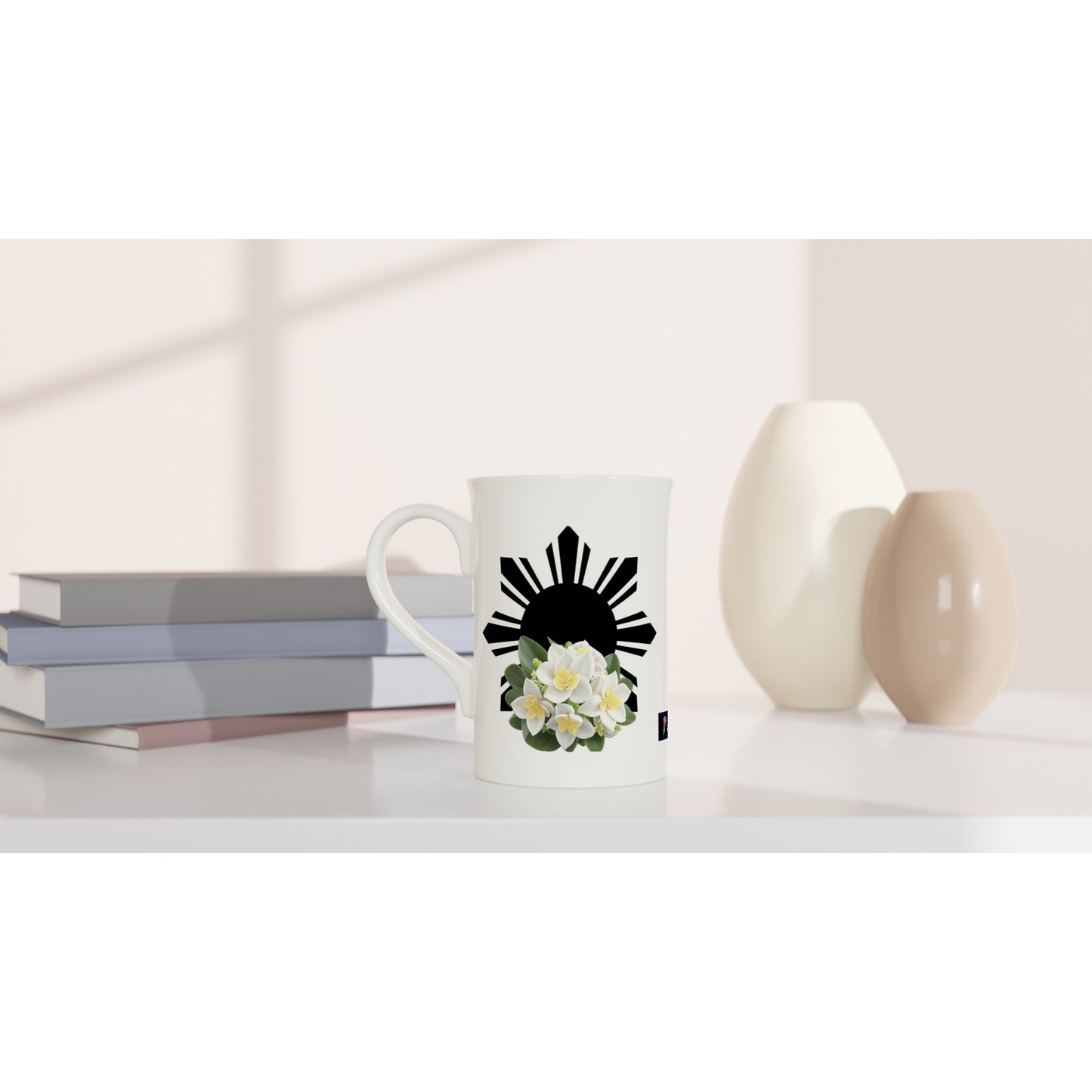 Philippine Sun and Sampaguita on White 10oz Slim Porcelain Mug