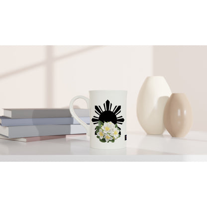 Philippine Sun and Sampaguita on White 10oz Slim Porcelain Mug