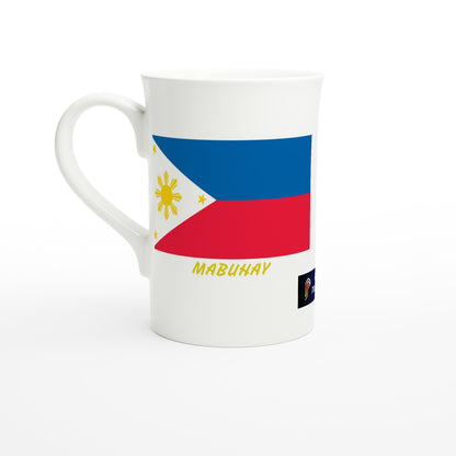 Philippine Flag Mabuhay on White 10oz Slim Porcelain Mug