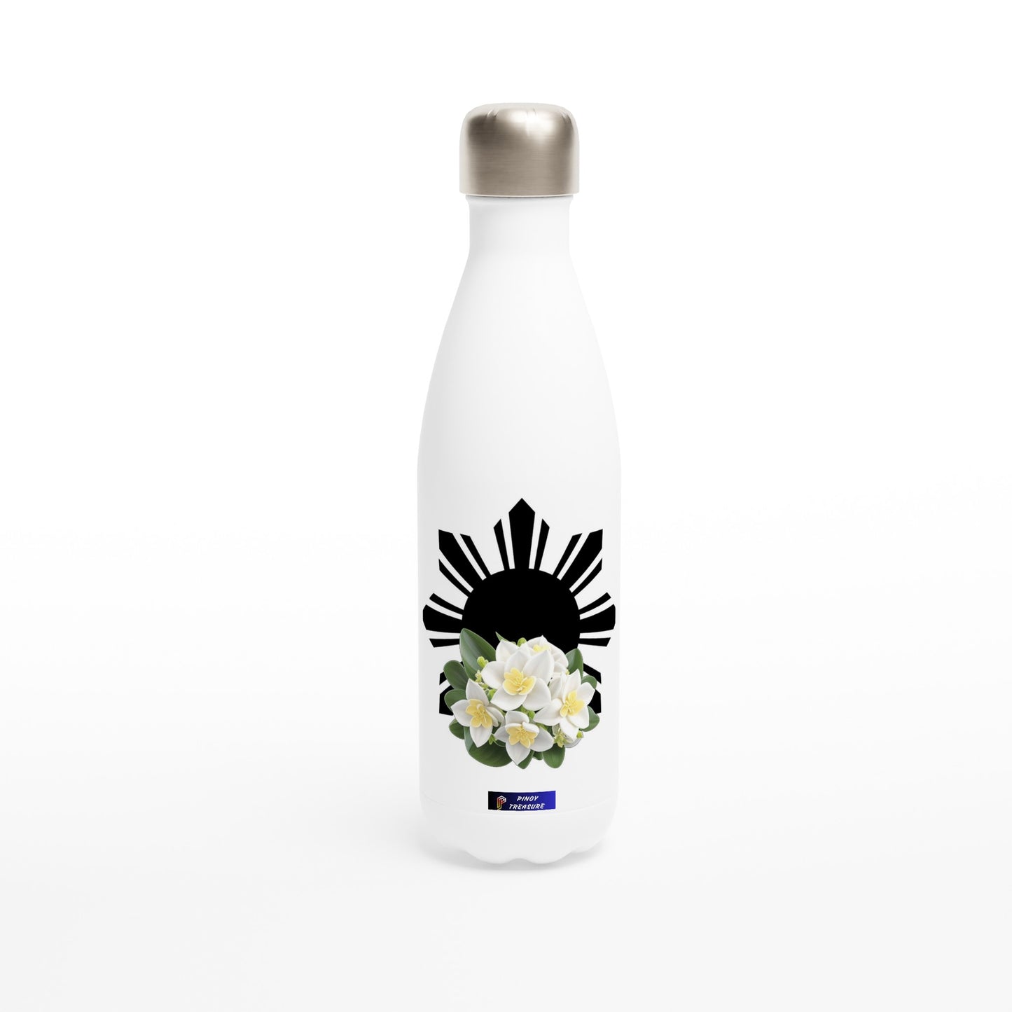 Philippine Sun and Sampaguita on White 17oz Stainless Steel Water Bottle