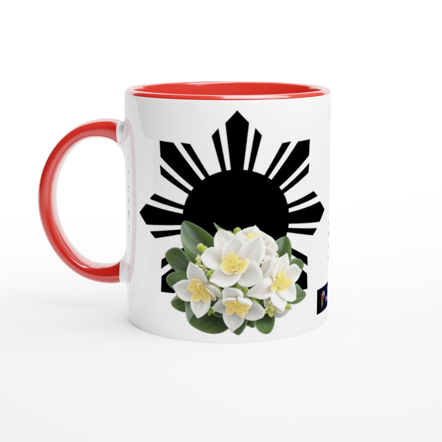 Philippine Sun and Sampaguita on White 11oz Ceramic Mug with Color Inside