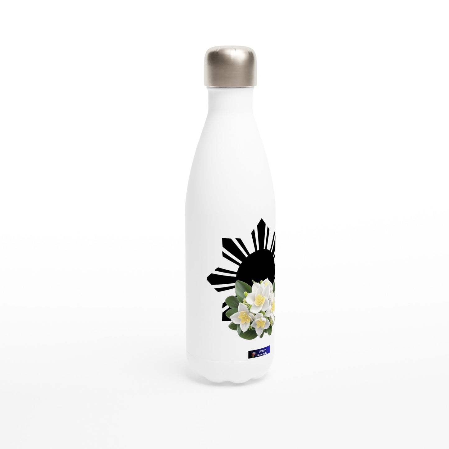 Philippine Sun and Sampaguita on White 17oz Stainless Steel Water Bottle