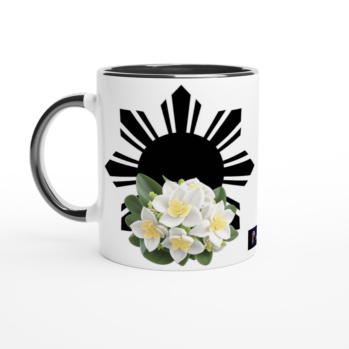 Philippine Sun and Sampaguita on White 11oz Ceramic Mug with Color Inside