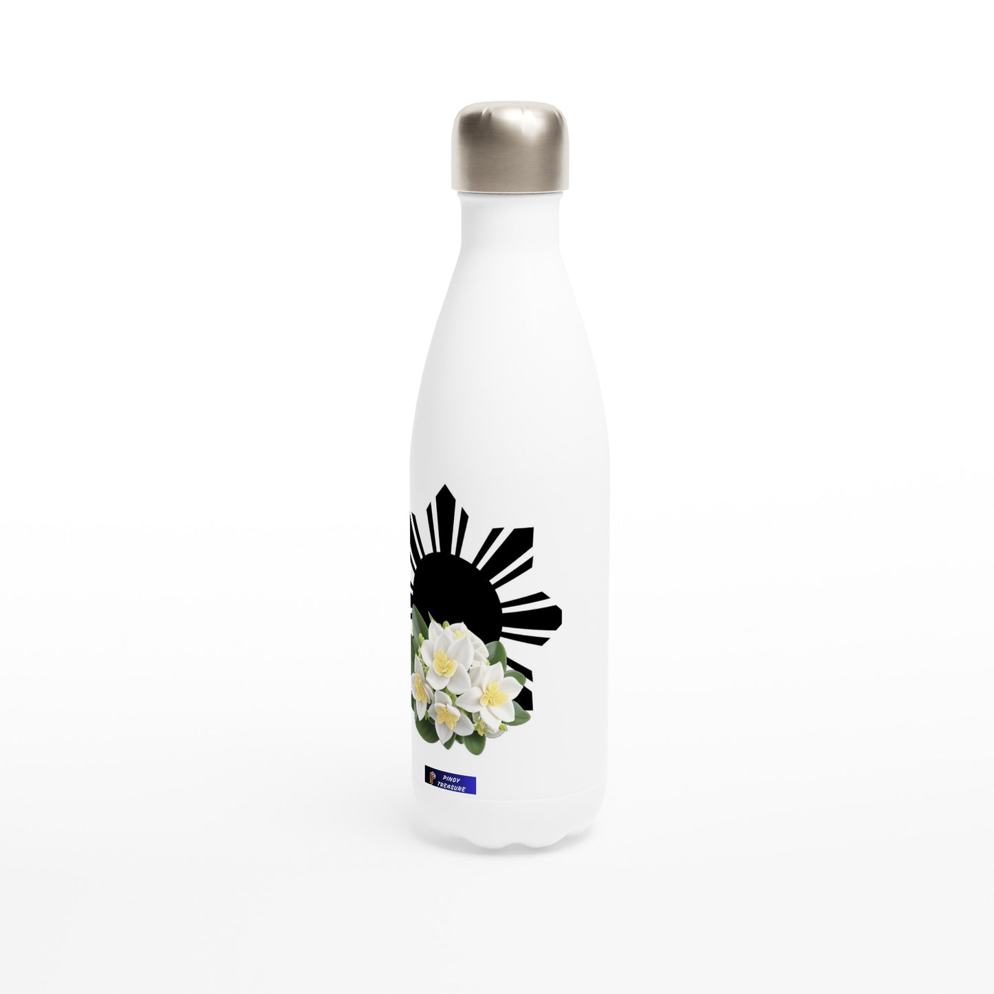 Philippine Sun and Sampaguita on White 17oz Stainless Steel Water Bottle