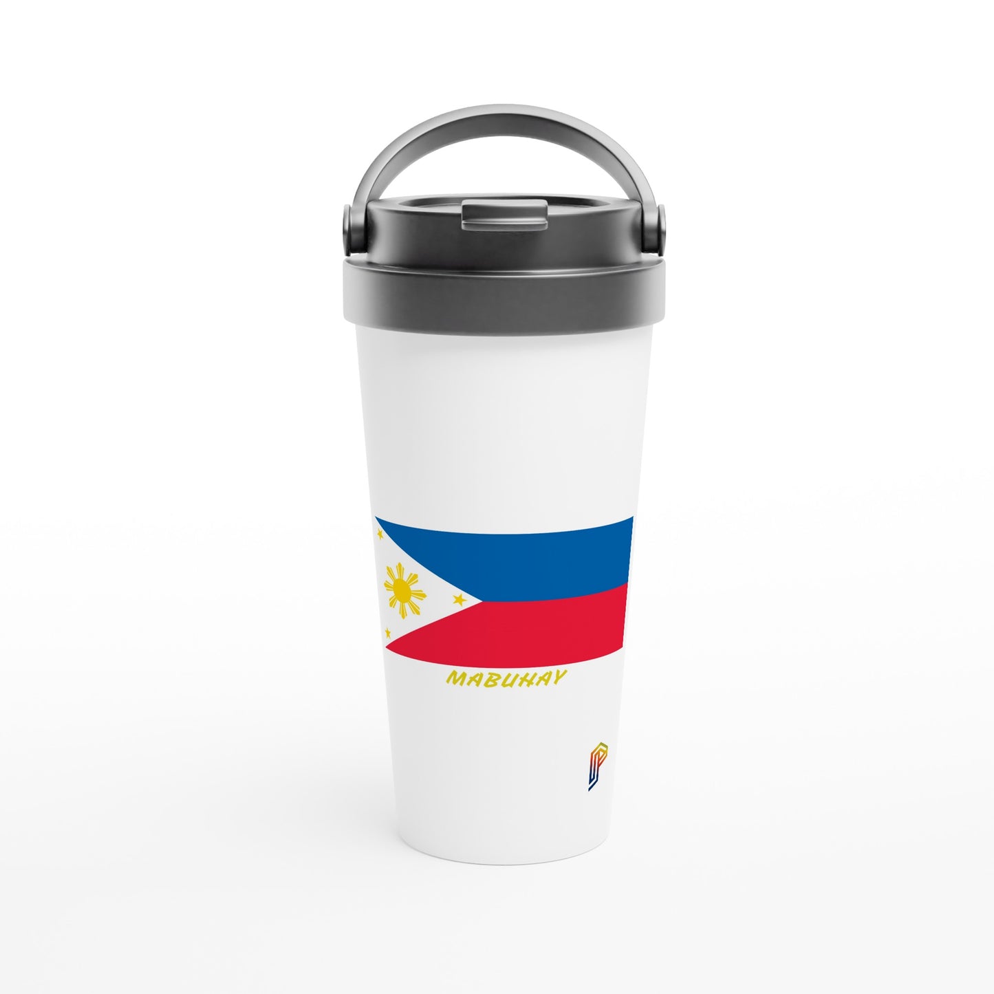 Philippine Flag Mabuhay on White 15oz Stainless Steel Travel Mug