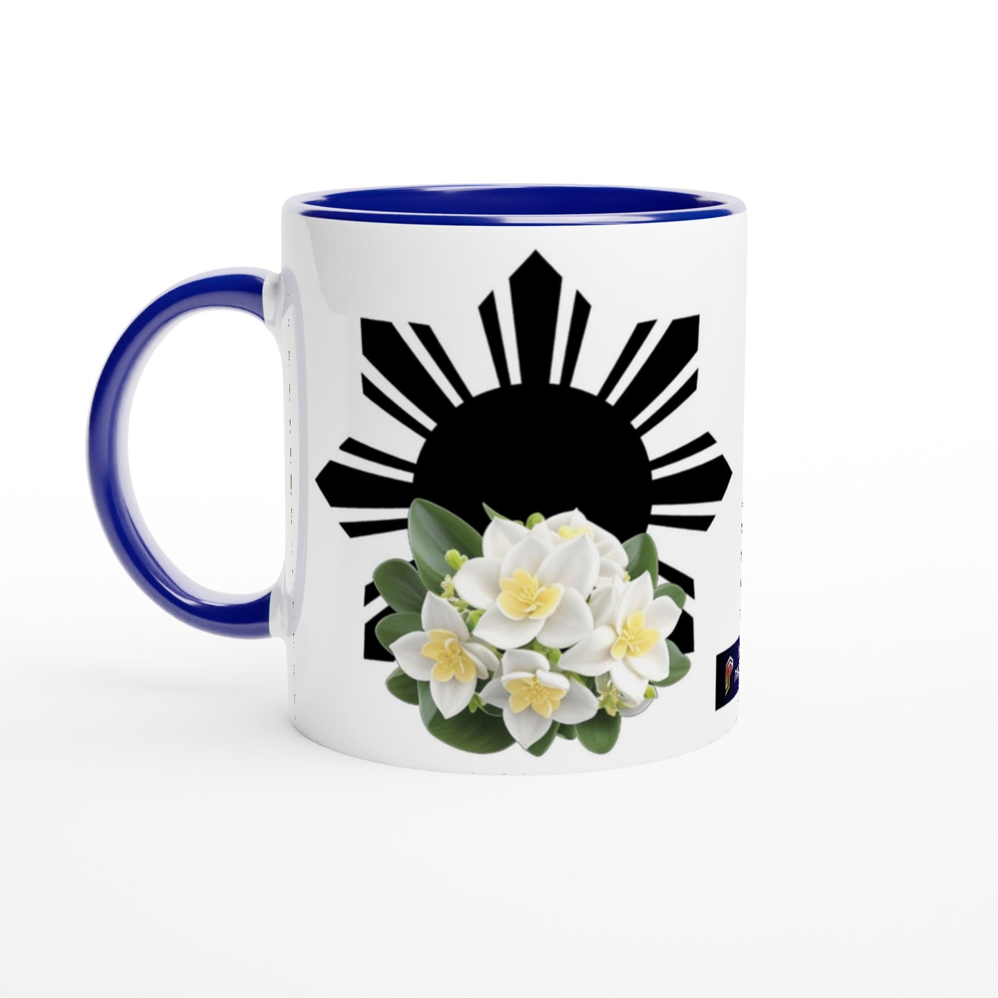 Philippine Sun and Sampaguita on White 11oz Ceramic Mug with Color Inside