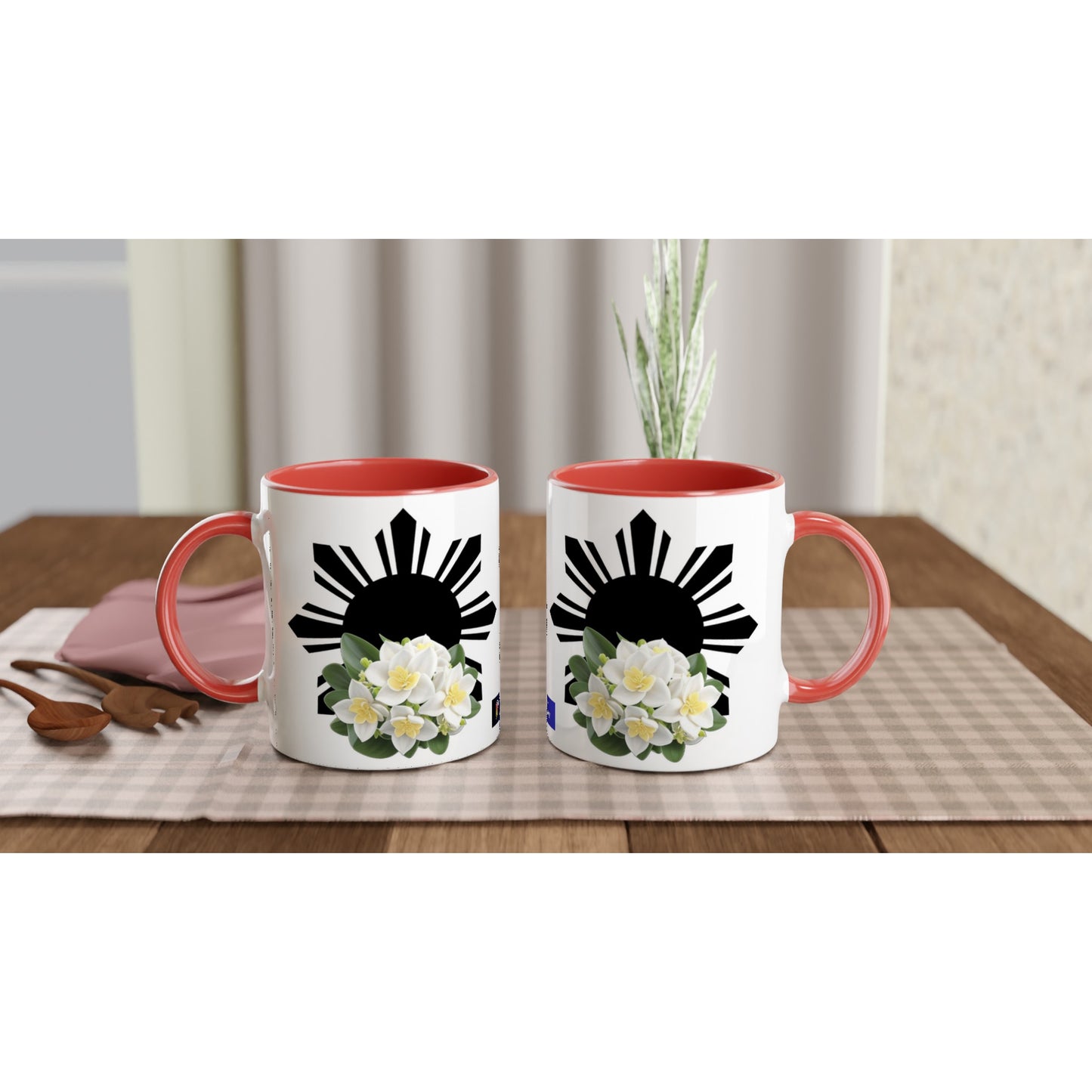 Philippine Sun and Sampaguita on White 11oz Ceramic Mug with Color Inside