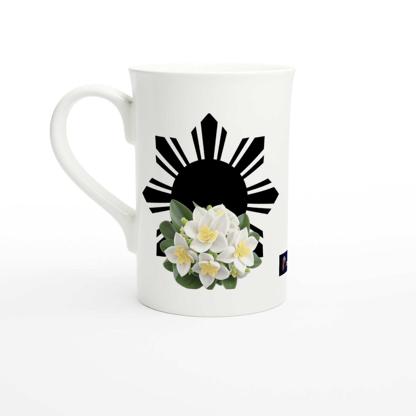 Philippine Sun and Sampaguita on White 10oz Slim Porcelain Mug